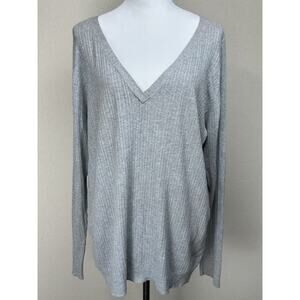 Lane Bryant Women’s Sweater Long Sleeve V-Neck Ribbed Knit Gray Plus Size 22/24